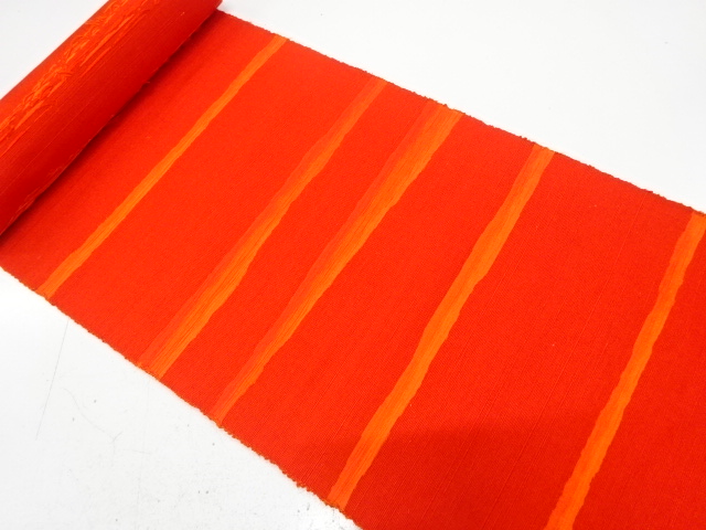 JAPANESE KIMONO / ANTIQUE BOLT FOR NAGOYA OBI / SILK / HAND WOVEN TSUMUGI / STRIPE